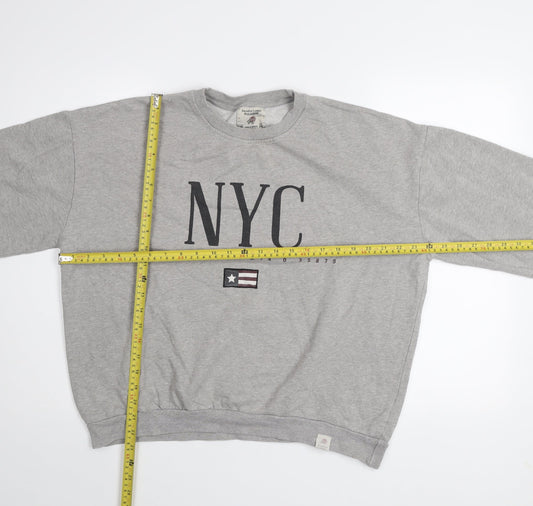 Pull & Bear Womens Grey NYC Pullover Sweatshirt Size 12 Medium