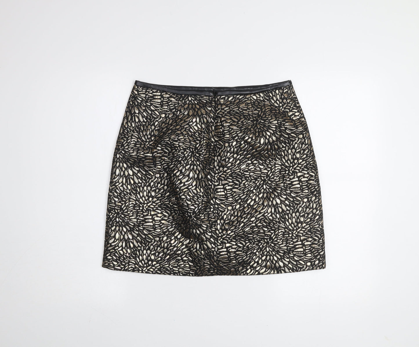 Love & Roses Women Gold Black Knee Length Pencil Skirt UK 12