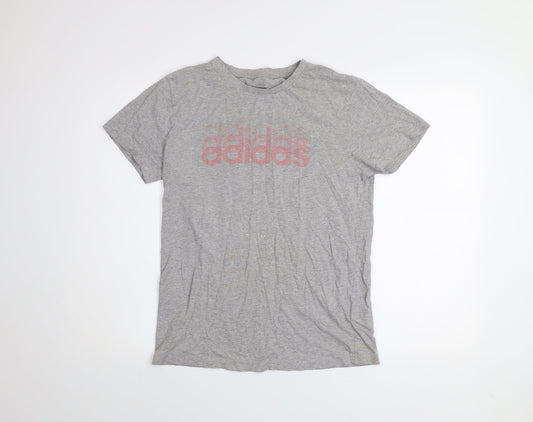 adidas Womens Grey XS Basic Logo Short Sleeve Cotton T-Shirt