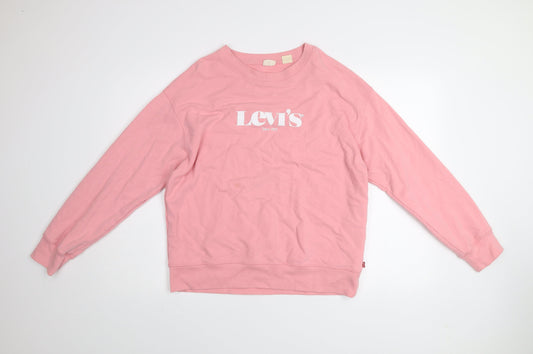 Levi's Women's Pink Logo Pullover Sweatshirt L Cotton Blend