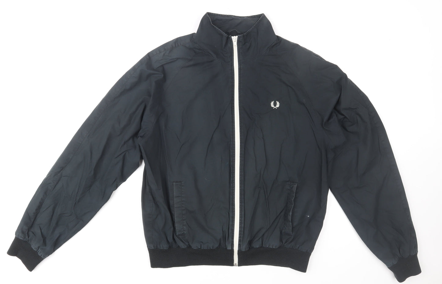 Fred Perry Men's Black Bomber Jacket M Cotton Nylon Full Zip