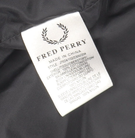 Fred Perry Men's Black Bomber Jacket M Cotton Nylon Full Zip