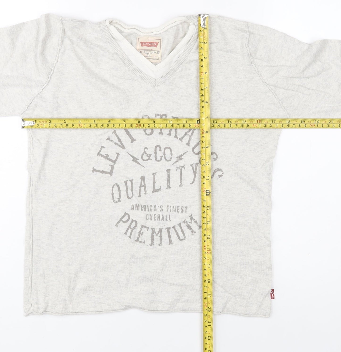 Levi’s Boys Grey Long Sleeve Graphic Cotton V-Neck T-Shirt 14 Years