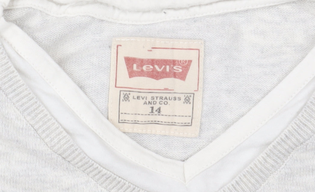 Levi’s Boys Grey Long Sleeve Graphic Cotton V-Neck T-Shirt 14 Years