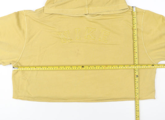 Nike Women’s Beige Cropped Pullover Hoodie L Embroidered Logo Cotton Blend