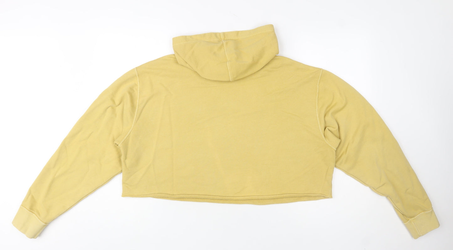 Nike Women’s Beige Cropped Pullover Hoodie L Embroidered Logo Cotton Blend