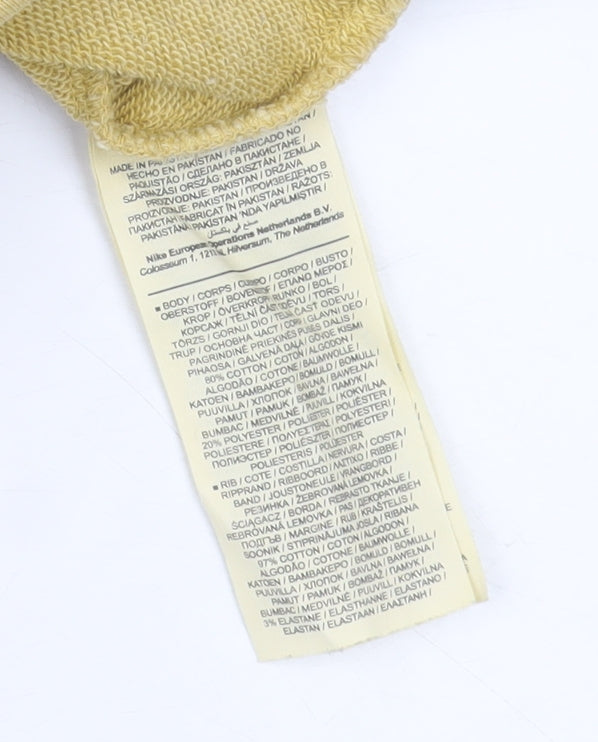 Nike Women’s Beige Cropped Pullover Hoodie L Embroidered Logo Cotton Blend