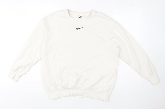 Nike Men’s Ivory Pullover Crew Neck Sweatshirt M Fleece Logo