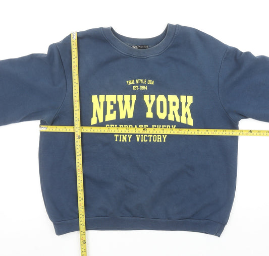 ZARA Women Blue New York Graphic Pullover Sweatshirt Size L