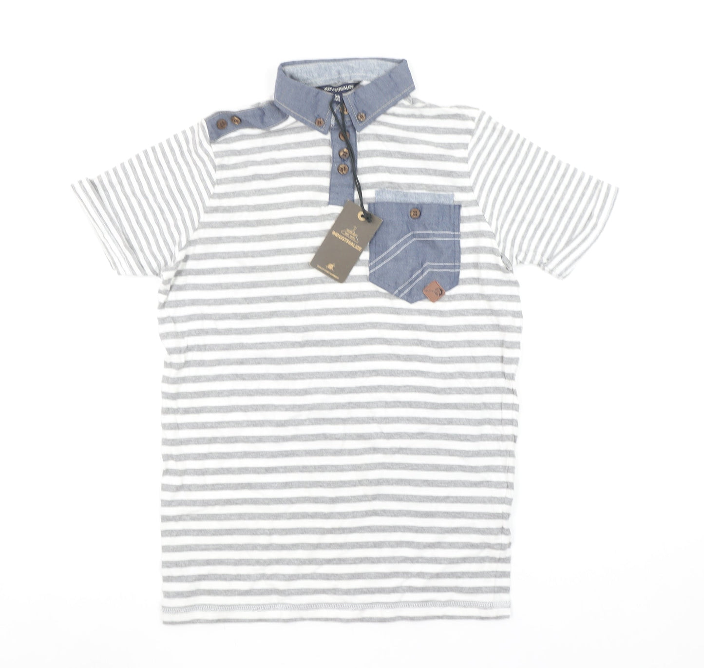 Industrialize Men's Grey Striped Button Collar Polo Shirt XS