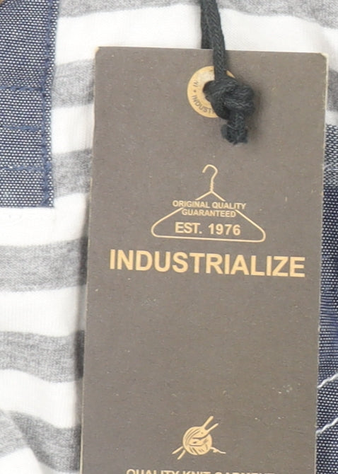 Industrialize Men's Grey Striped Button Collar Polo Shirt XS