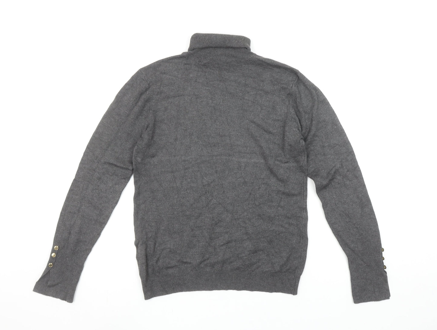 ZARA Women Grey Roll Neck Knit Jumper Size 14 Long Sleeve