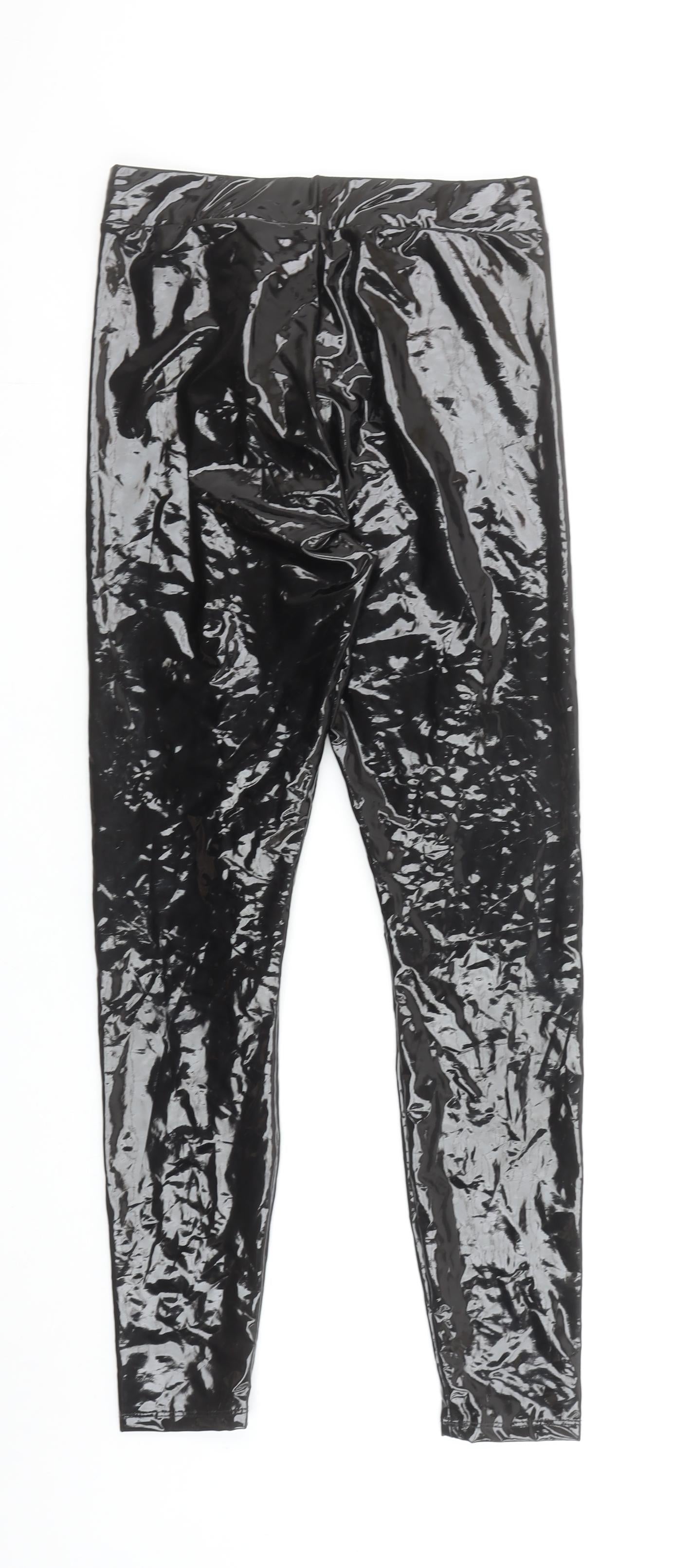 Amisu Women Black Patent Look Ankle Leggings M Polyester Blend