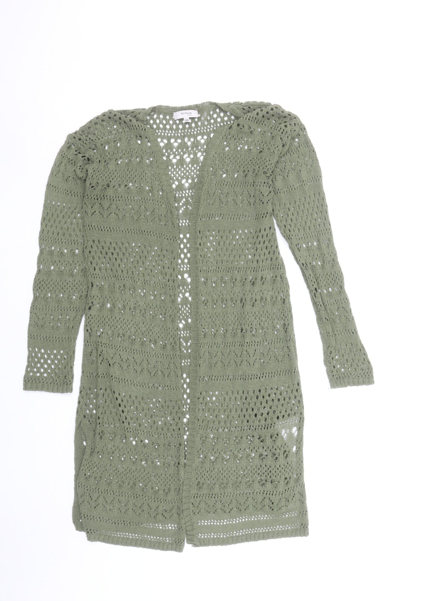 Fórmula Joven Women's Green Crochet Long Sleeve Open Cardigan Size 10