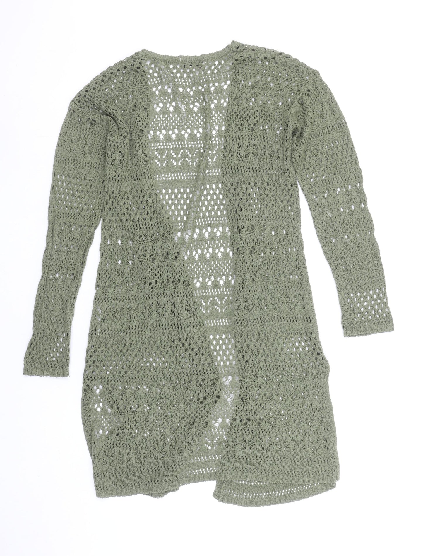 Fórmula Joven Women's Green Crochet Long Sleeve Open Cardigan Size 10