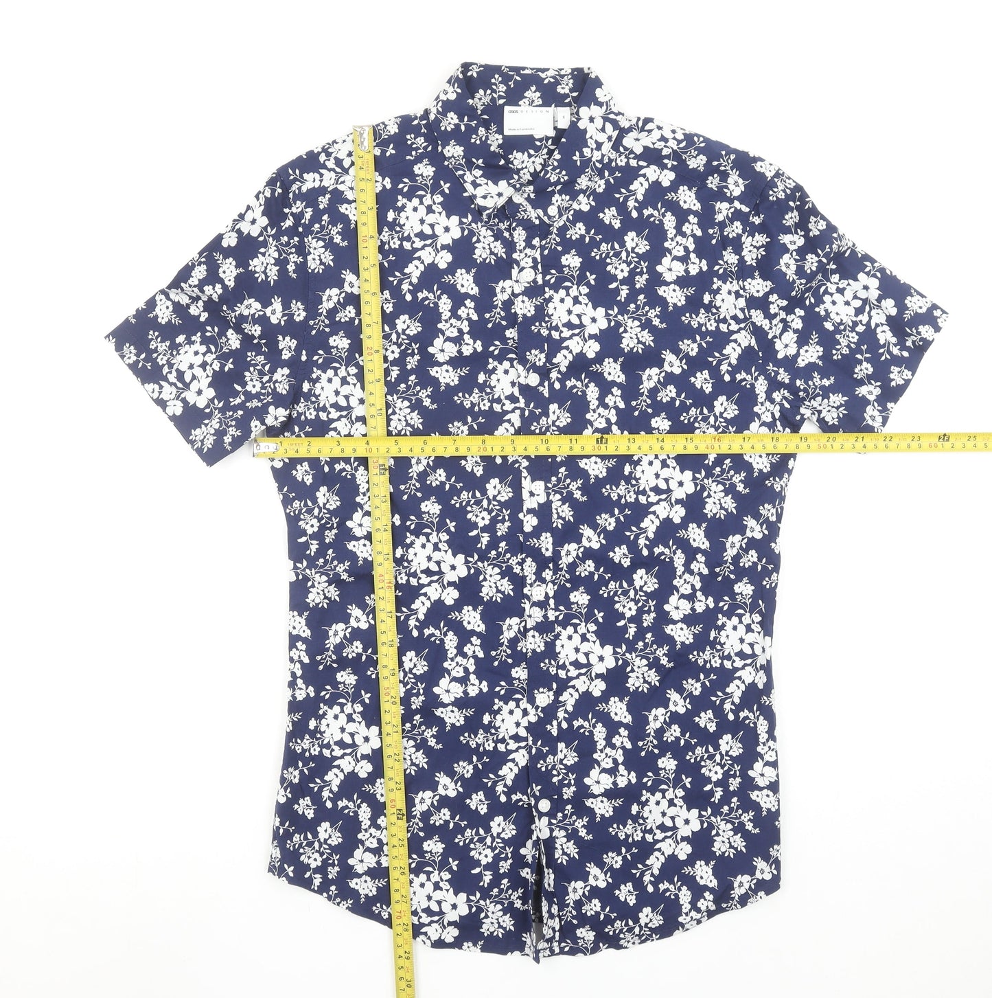 ASOS DESIGN Men's Blue Floral Short Sleeve Slim Fit Shirt Size M