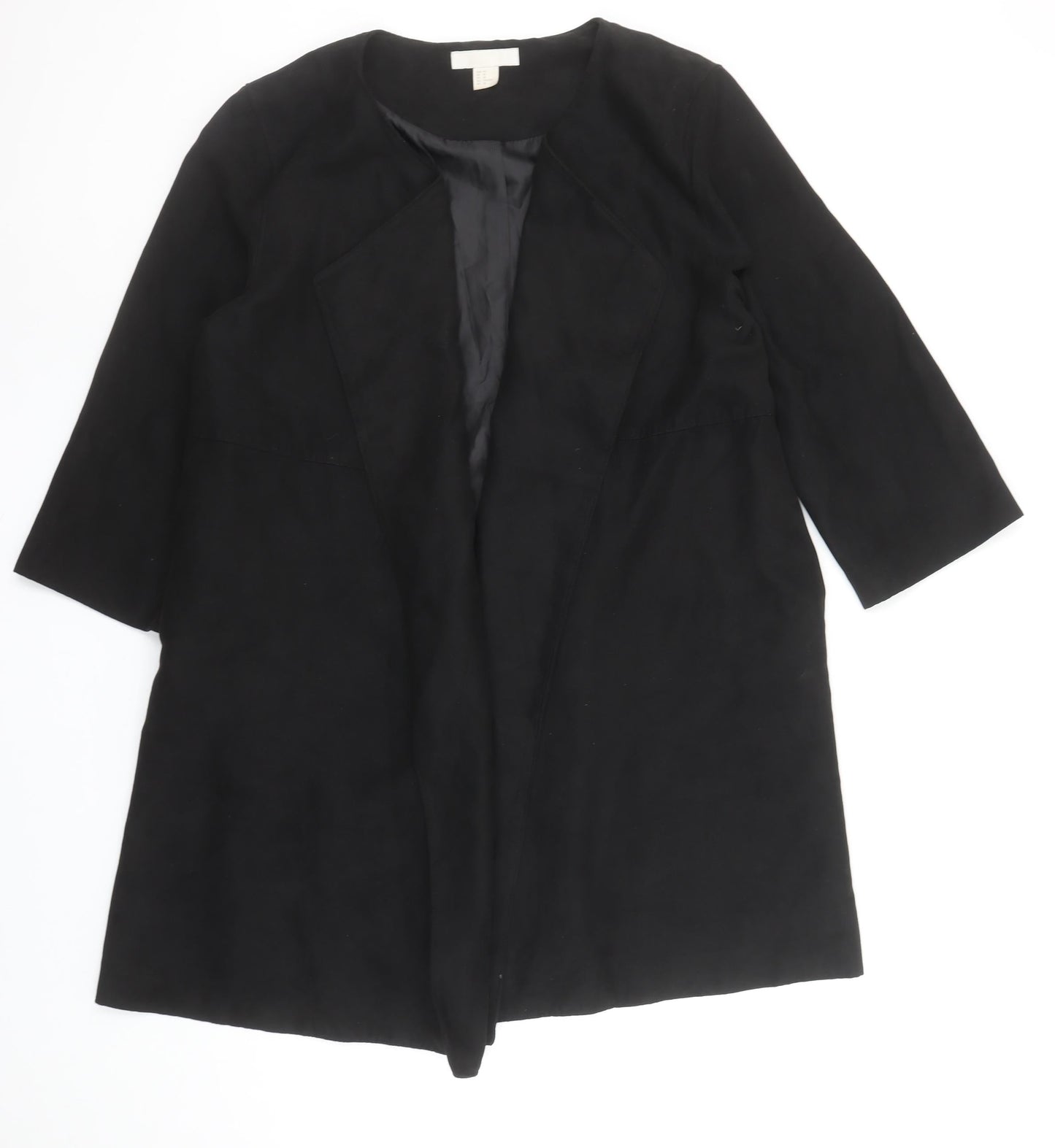 H&M Women Black Mid-Length Open Front Coat Size 12