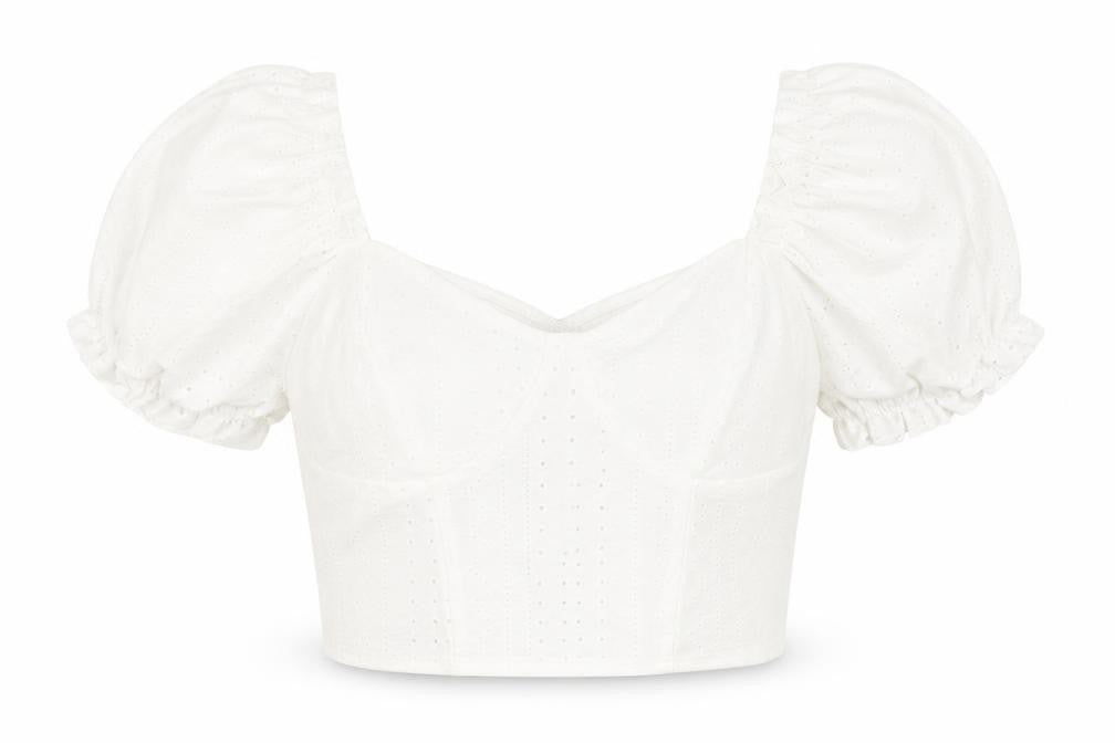 New Look Women's White Puff Sleeve Cropped Blouse Size 10
