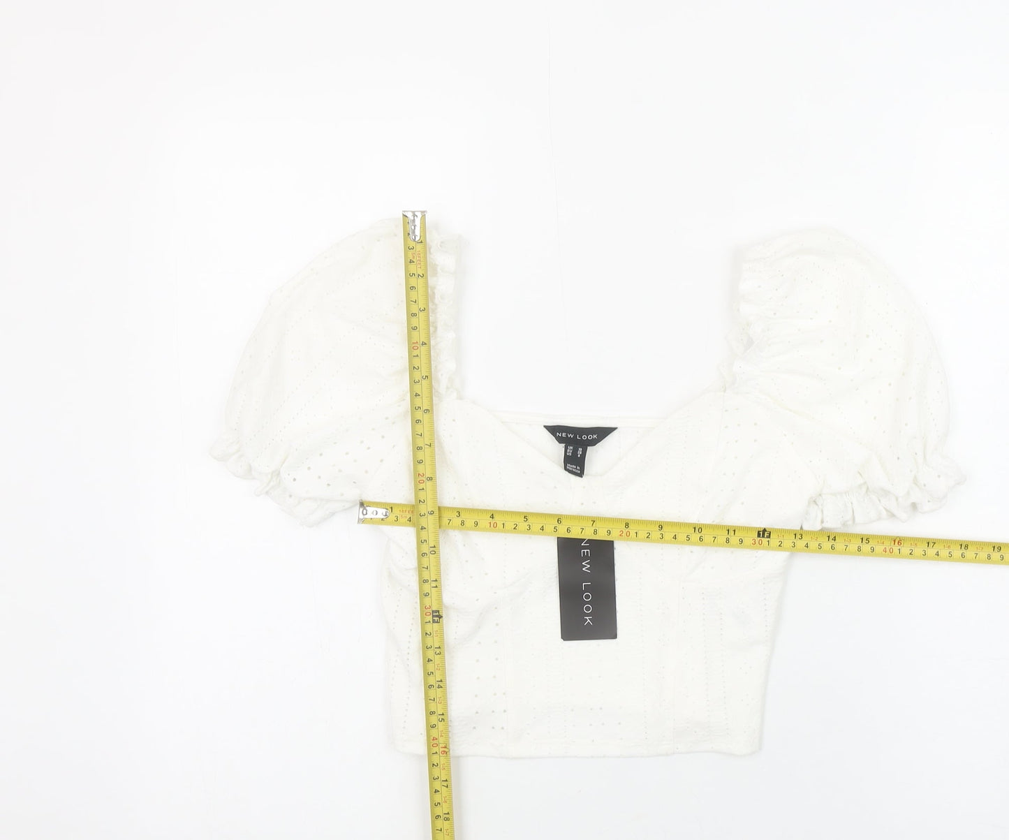 New Look Women's White Puff Sleeve Cropped Blouse Size 10