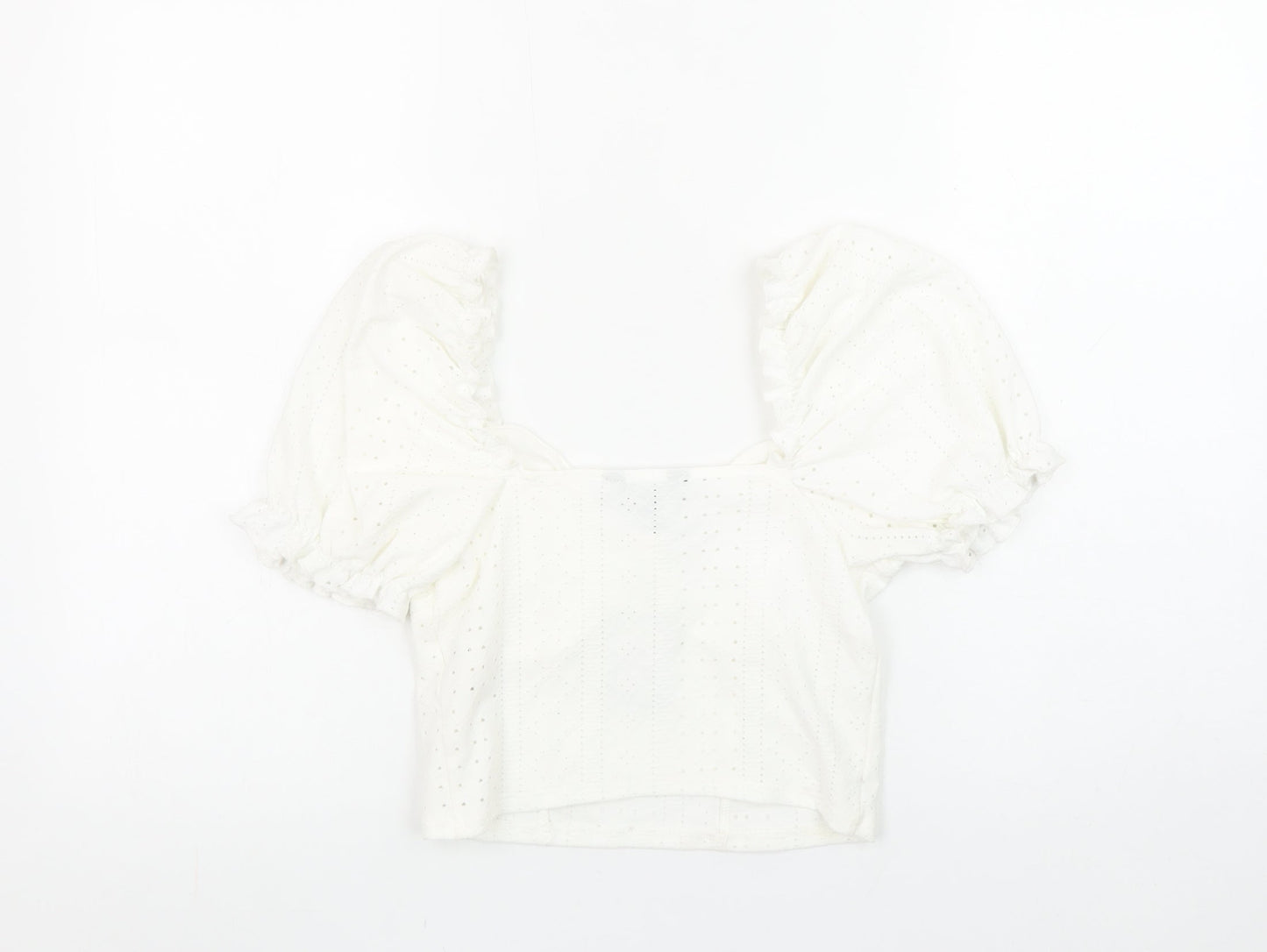 New Look Women's White Puff Sleeve Cropped Blouse Size 10