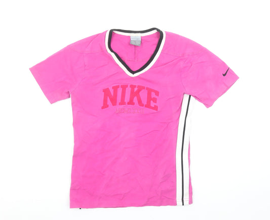 Nike Women's Pink V-Neck Active T-Shirt Size L Sports Top