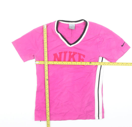 Nike Women's Pink V-Neck Active T-Shirt Size L Sports Top