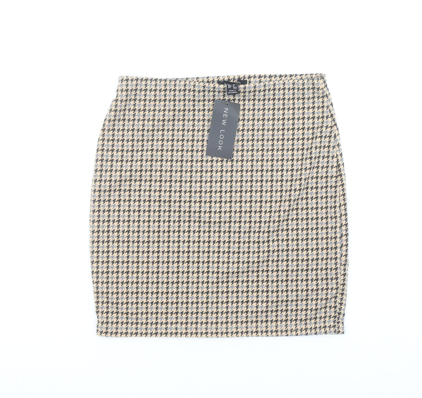 New Look Women's Beige Check Pencil Skirt Size 10 Stretch Workwear