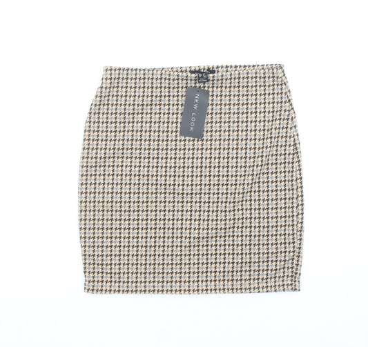 New Look Women's Beige Check Pencil Skirt Size 10 Stretch Workwear