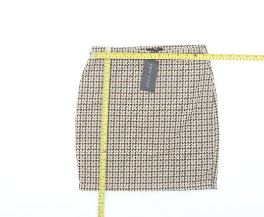 New Look Women's Beige Check Pencil Skirt Size 10 Stretch Workwear
