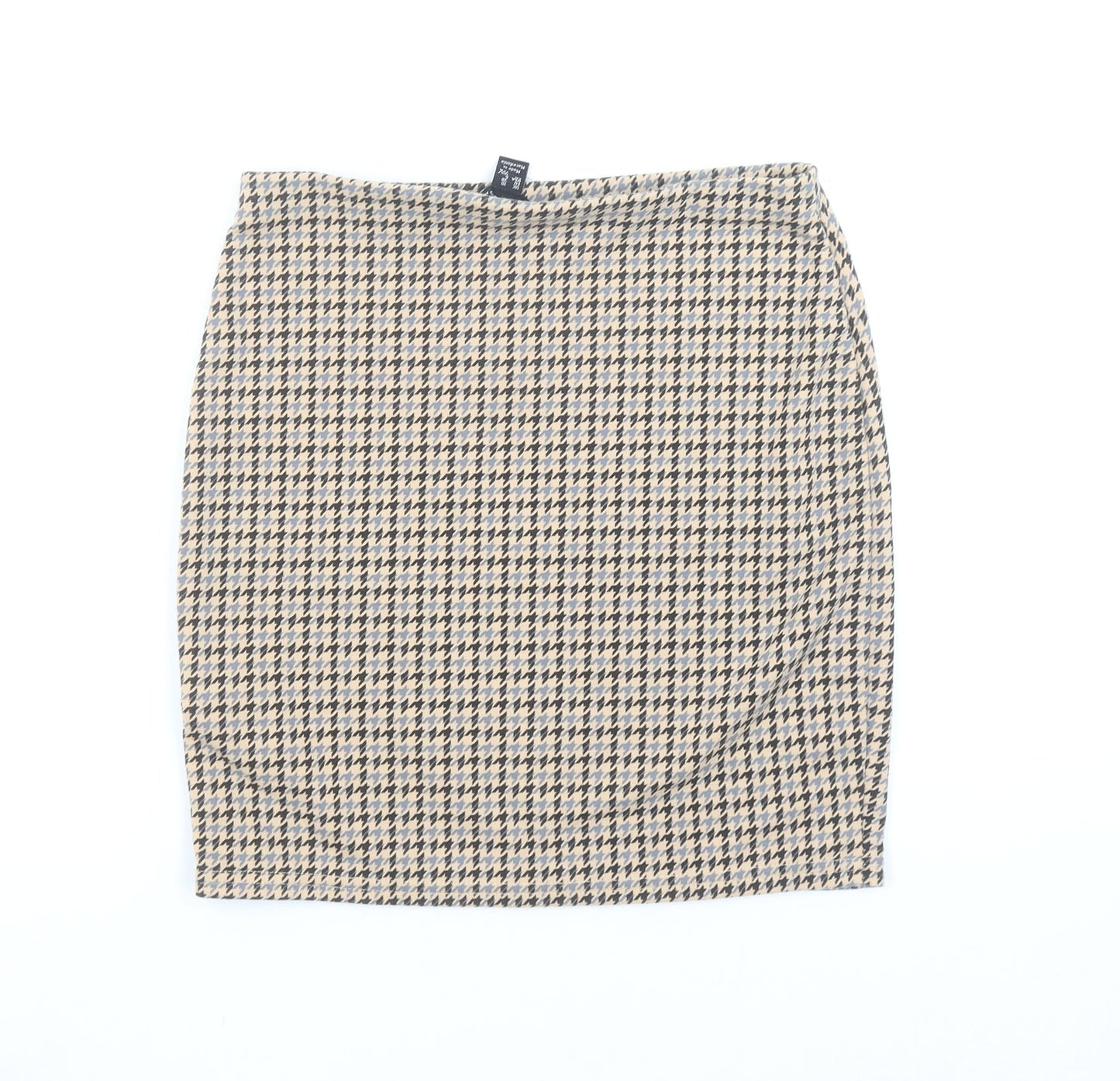 New Look Women's Beige Check Pencil Skirt Size 10 Stretch Workwear