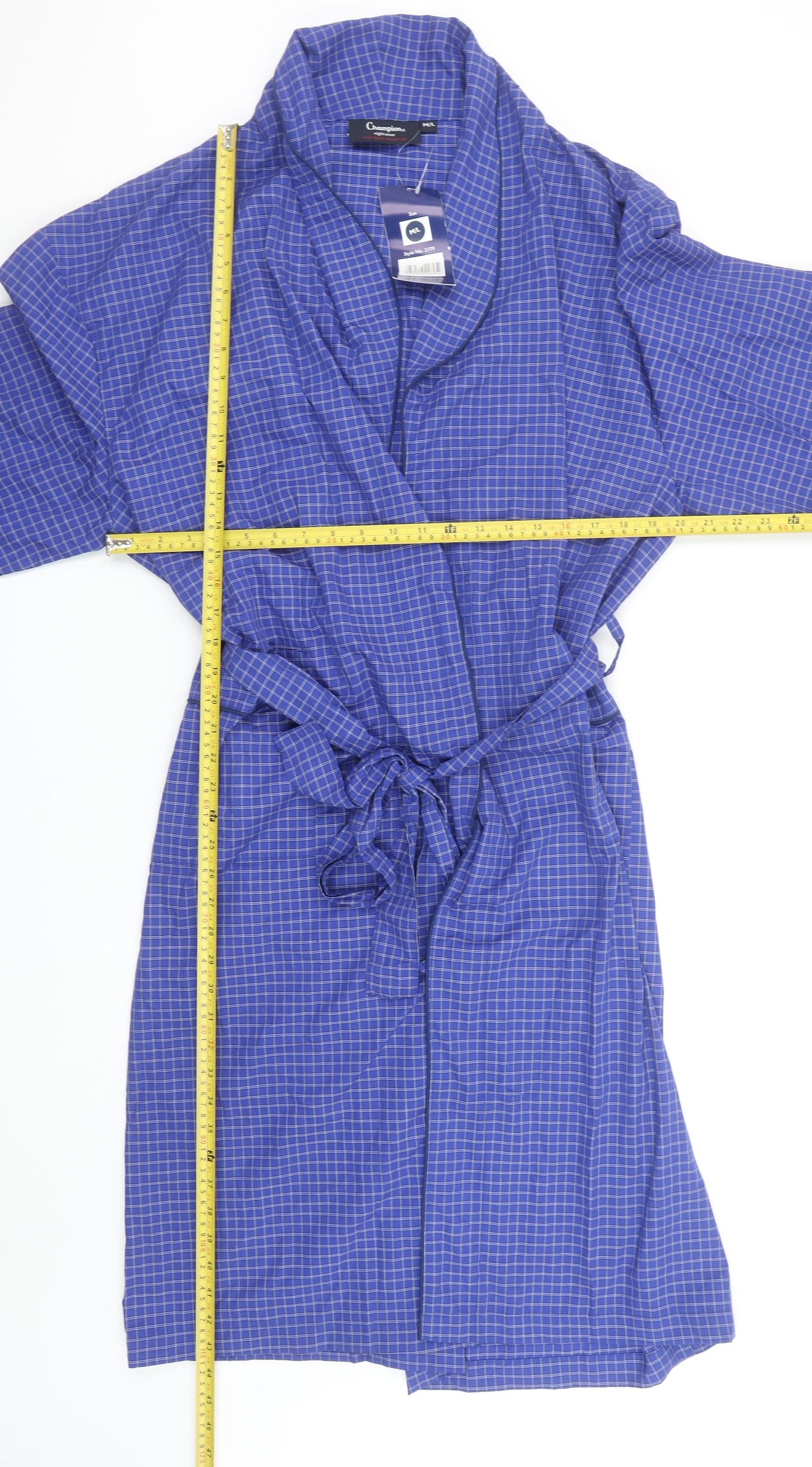 Champion Men's Blue Check Belted Lightweight Robe L