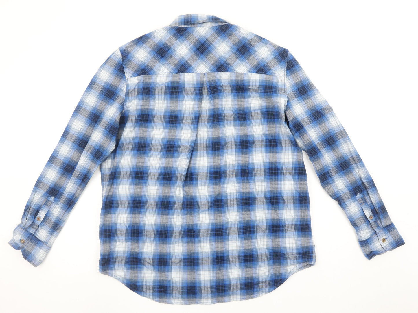 Tommy Hilfiger Women Blue Check Button-Up Shirt Size L Relaxed Fit Cotton Blend