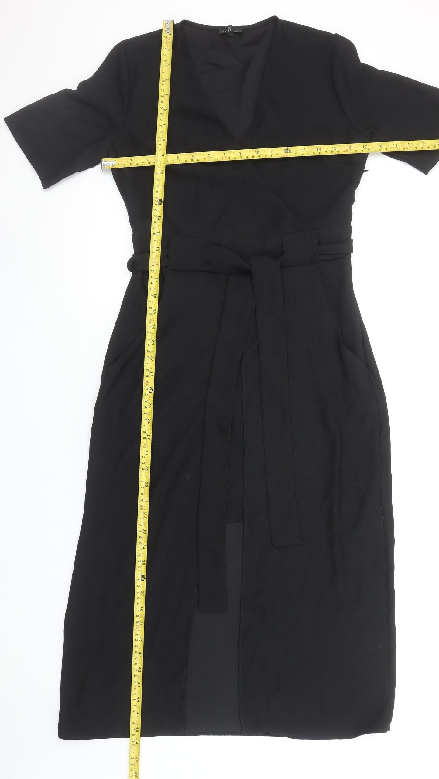 River Island Women's Black Midi Wrap Belted Dress Size 8