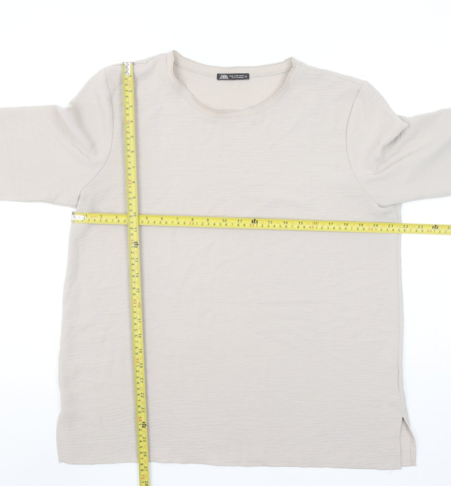 Zara Womens Beige Basic Long Sleeve Cotton T-Shirt XL