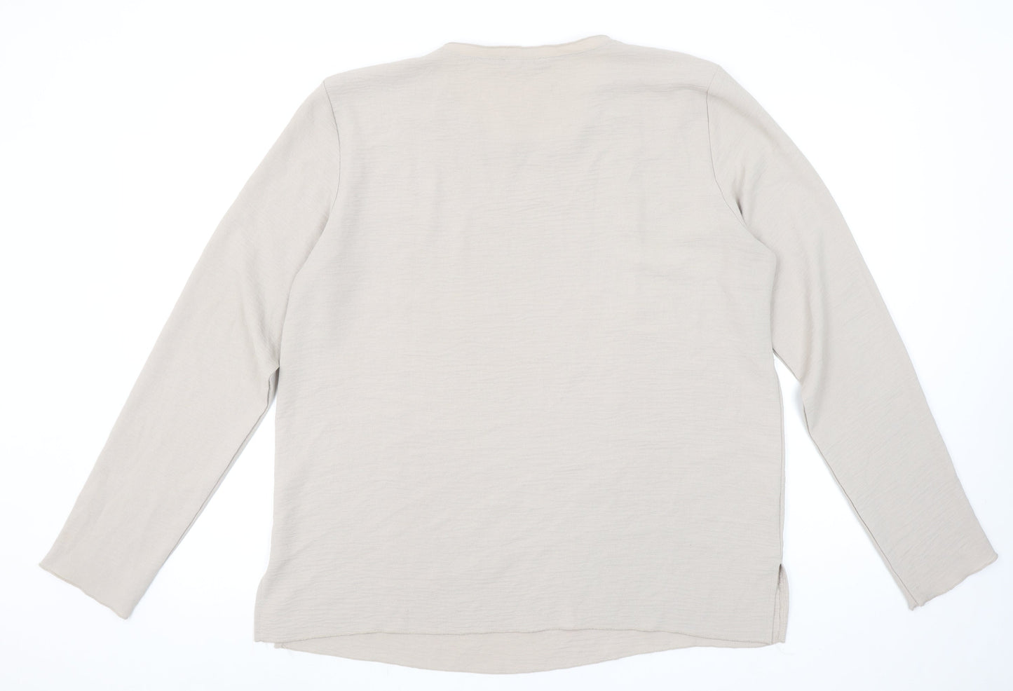 Zara Womens Beige Basic Long Sleeve Cotton T-Shirt XL