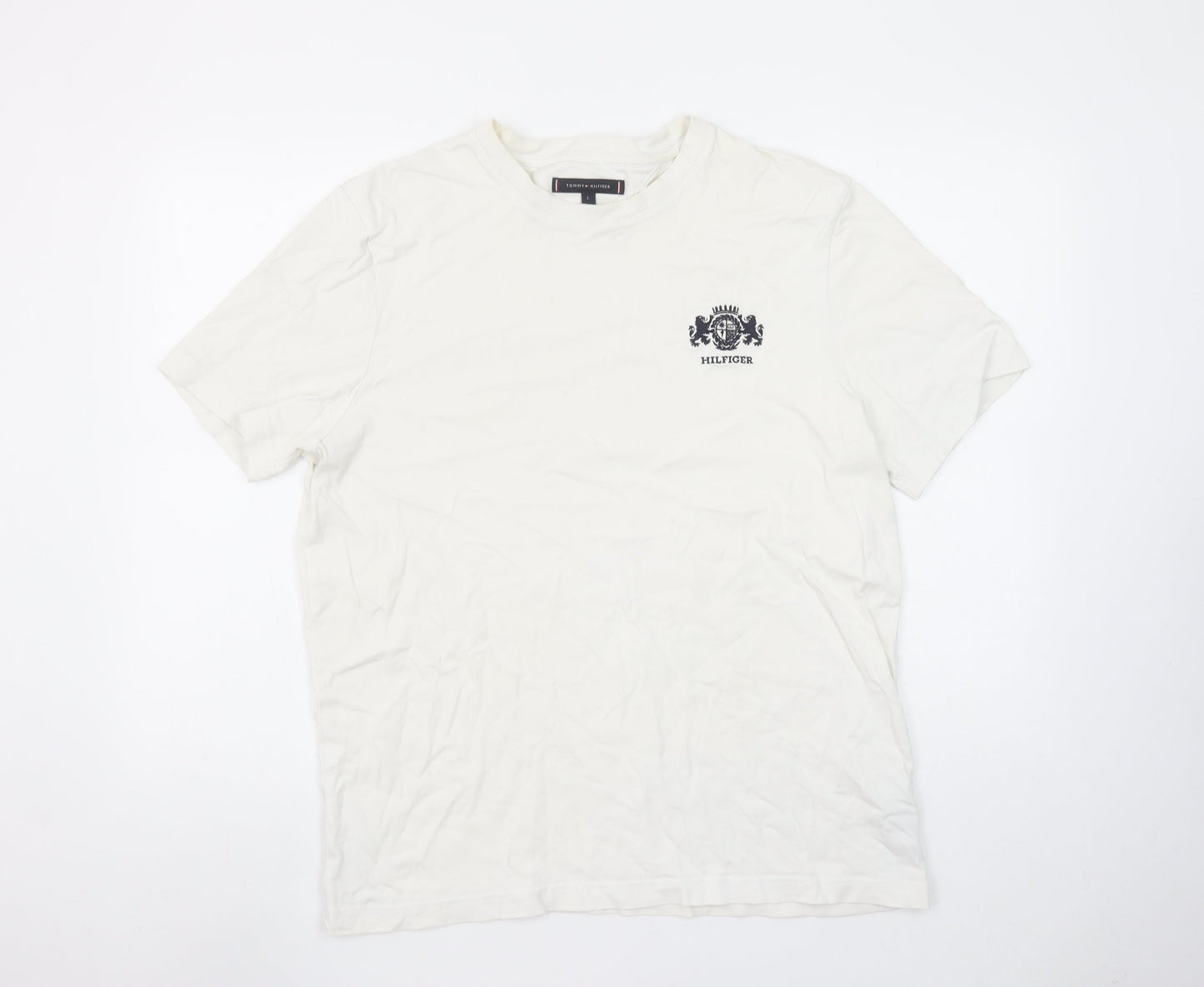 Tommy Hilfiger Men's White Cotton Regular Fit Logo T-Shirt L