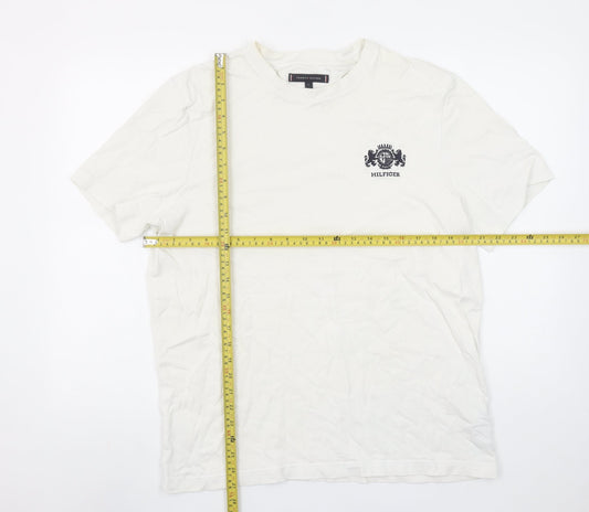 Tommy Hilfiger Men's White Cotton Regular Fit Logo T-Shirt L