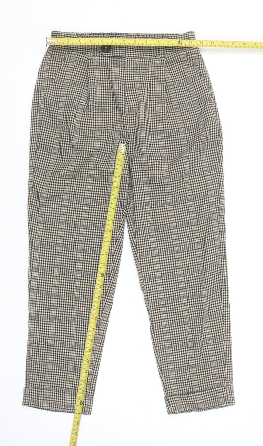 Stradivarius Womens Beige Check Tapered Trousers Size S