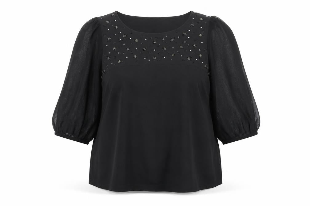 Marks and Spencer Women's Black Beaded 3/4 Sleeve Blouse UK22