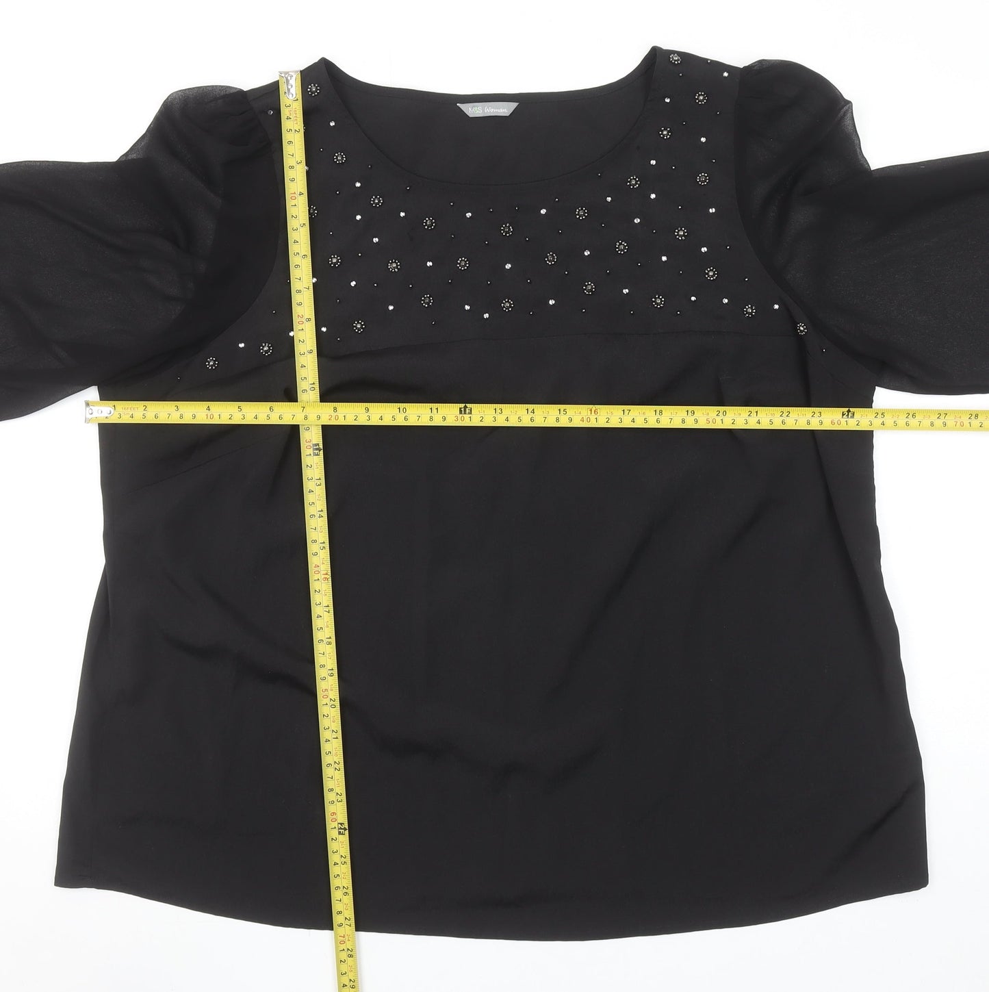 Marks and Spencer Women's Black Beaded 3/4 Sleeve Blouse UK22