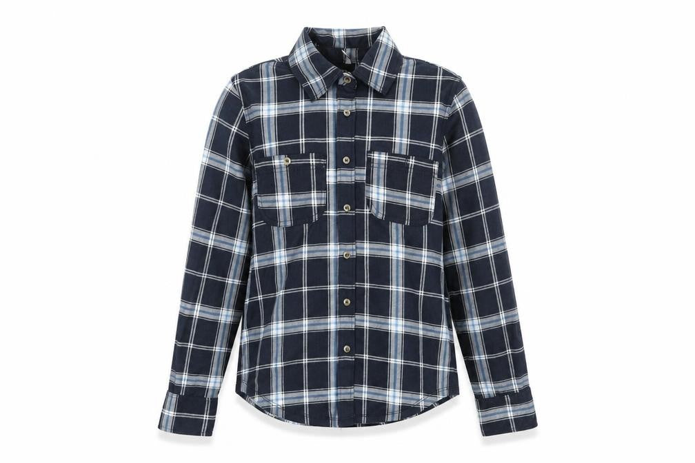 Hailys Women's Navy Check Button-Up Shirt Long Sleeve Size S
