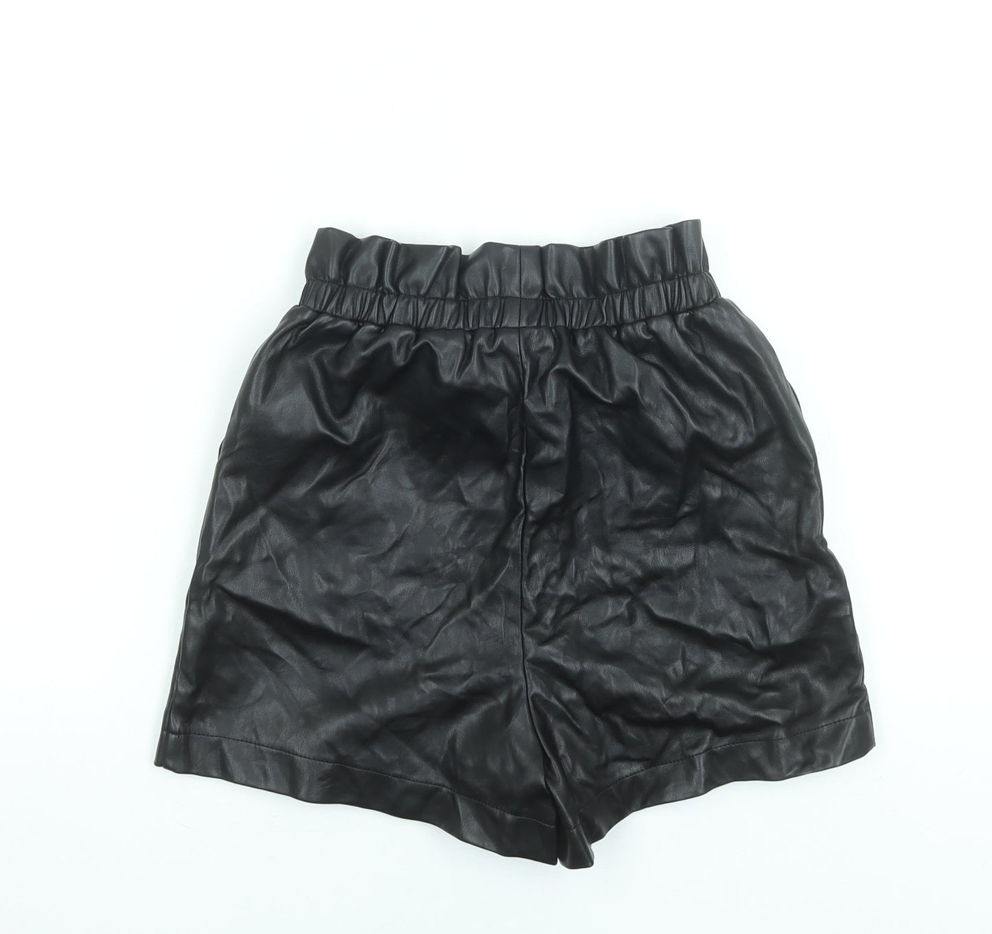 Primark Women Black Size 6 Paperbag Faux Leather Shorts