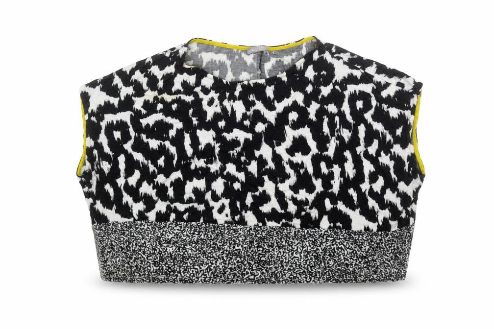 Zara Women Black Animal Print Cropped Sleeveless Blouse M