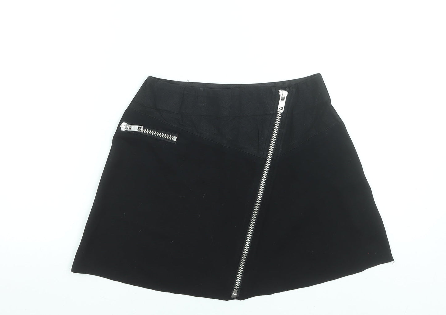 Zara Women Black A-Line Short Stretch Zip Skirt Size S