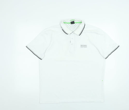 Hugo Boss Mens White Polo Shirt L Regular Fit Moisture Wicking Cotton