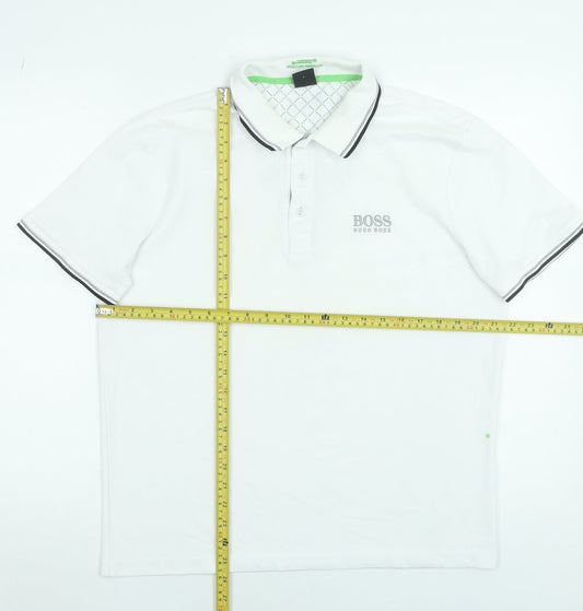 Hugo Boss Mens White Polo Shirt L Regular Fit Moisture Wicking Cotton