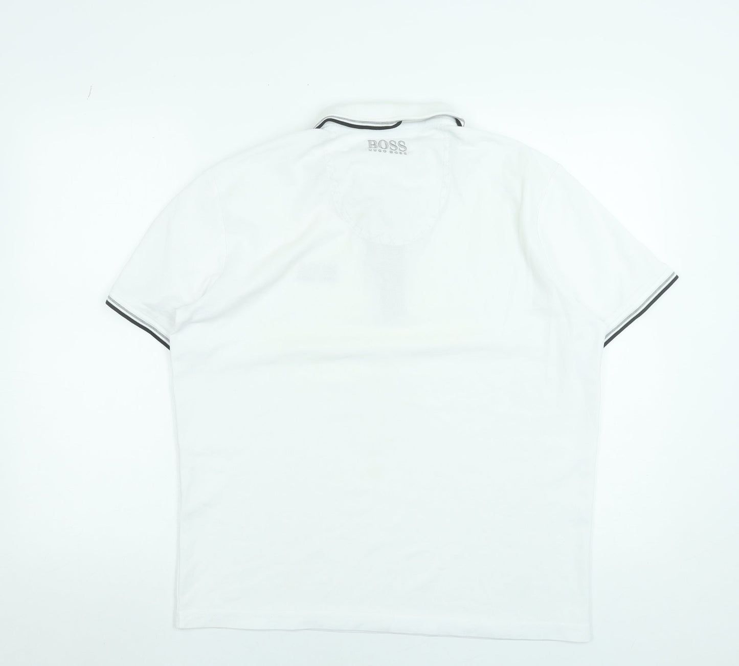 Hugo Boss Mens White Polo Shirt L Regular Fit Moisture Wicking Cotton