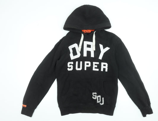 Superdry Men's Black Pullover Hoodie Small Graphic Print Fleece