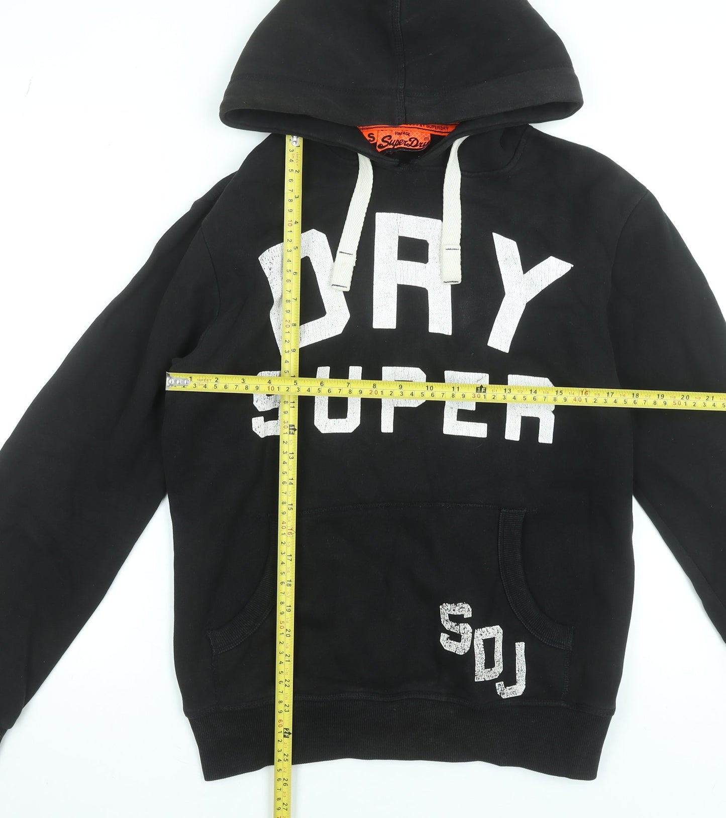 Superdry Men's Black Pullover Hoodie Small Graphic Print Fleece
