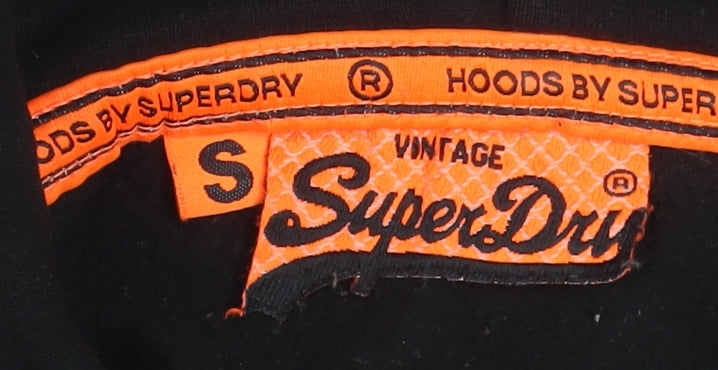 Superdry Men's Black Pullover Hoodie Small Graphic Print Fleece